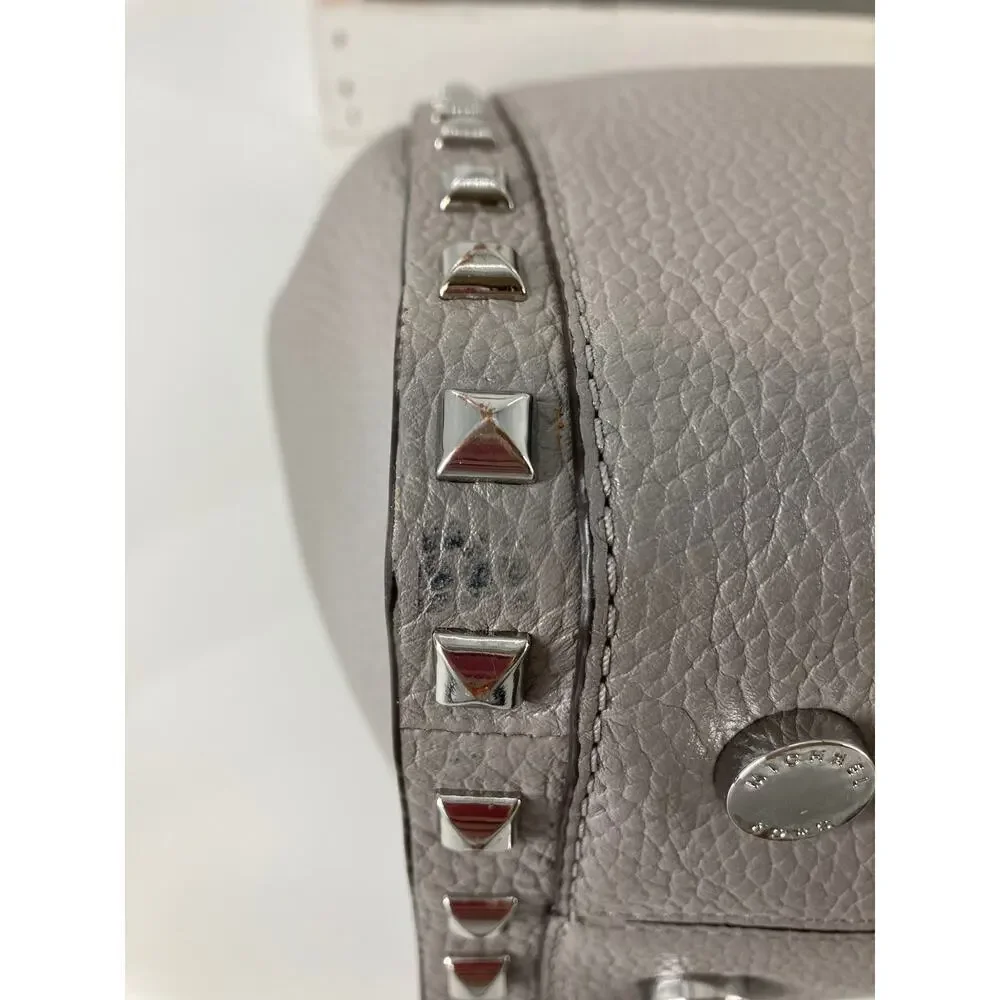MICHAEL KORS LARGE GRAY PEBBLED LEATHER STUDED SHOULDER BAG